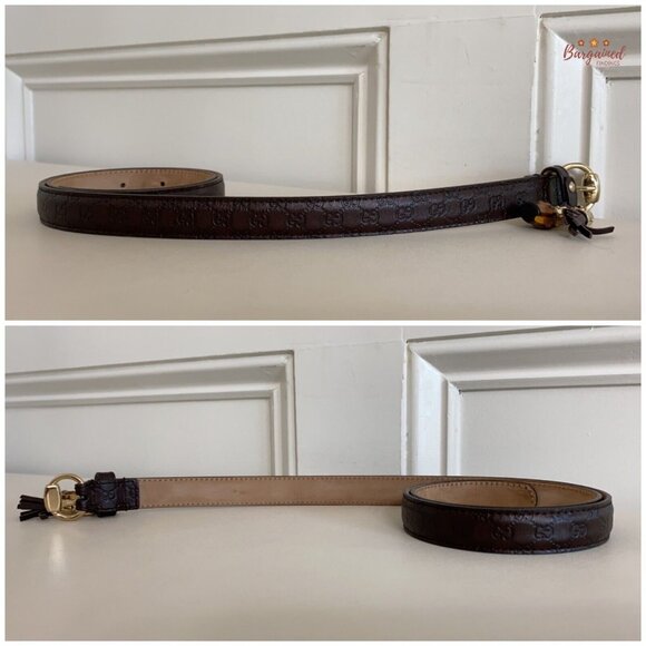 Authentic Gucci Brown Microguccissima Leather Slim Horsebit Buckle Belt 75/30 - Picture 10 of 13